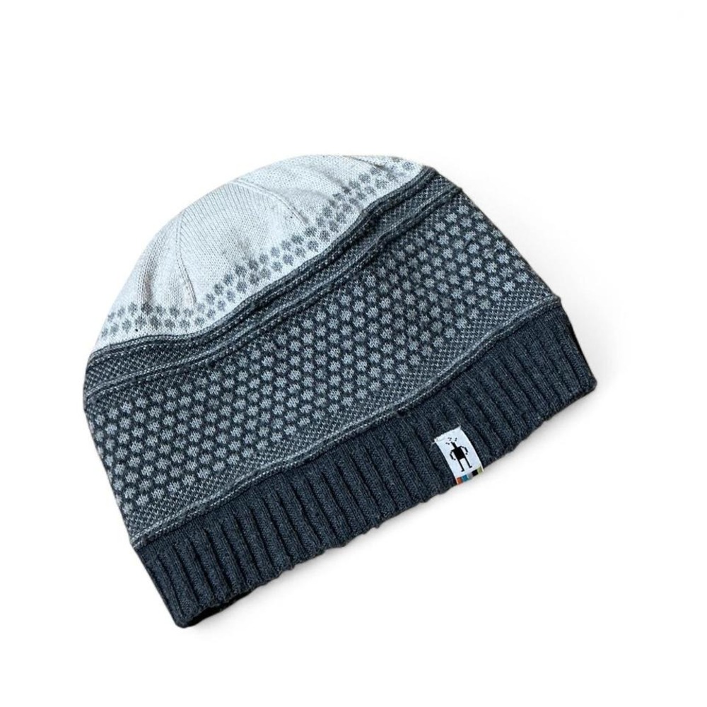 Smartwool Merino Wool Blend Beanie Grey Geometric‎ Pattern Knit Winter Hat